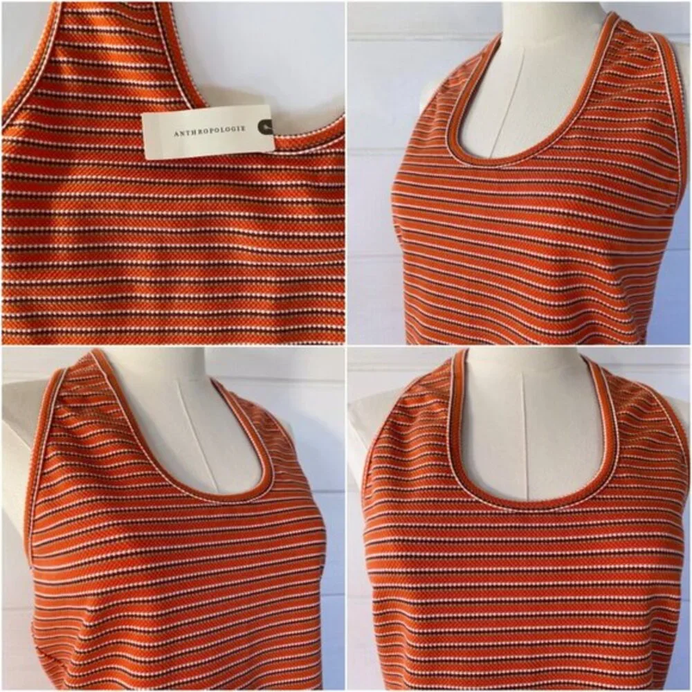 Fall Layering Anthropologie Y2K Halter Top Tank XL Orange Stripe Boho Retro 70s - Picture 10 of 11